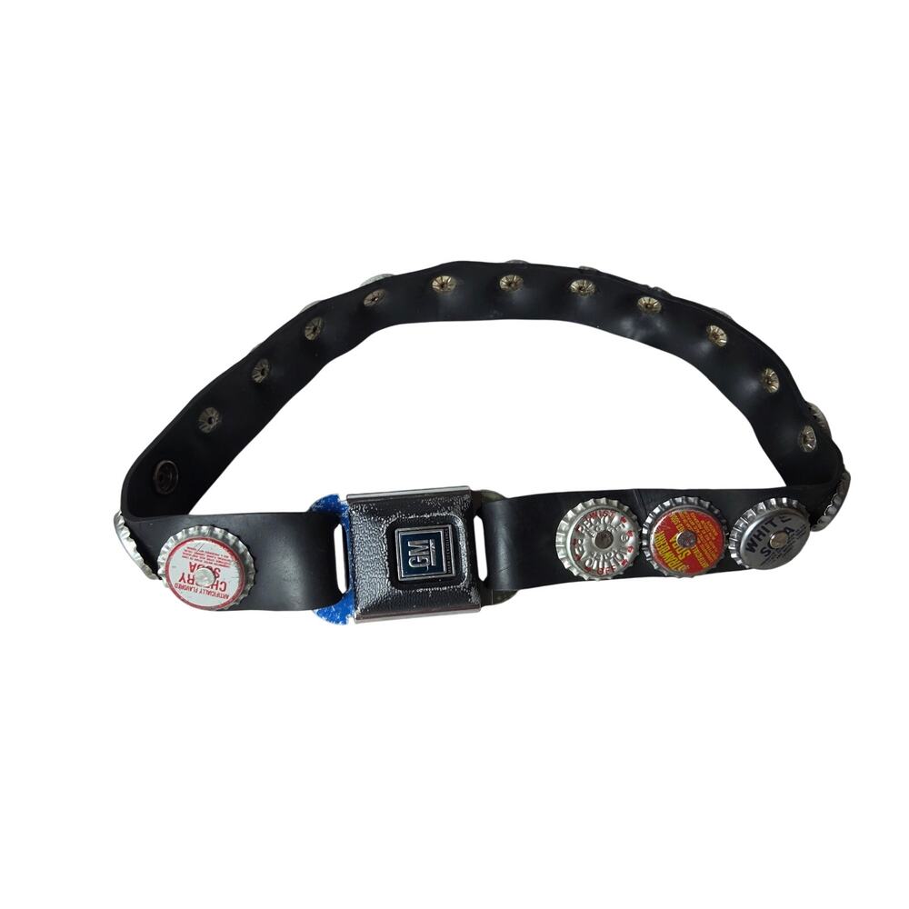 Recycle Revolution Vintage Soda Bottle Cap Seatbelt Buckle Rubber Belt Punk 28"